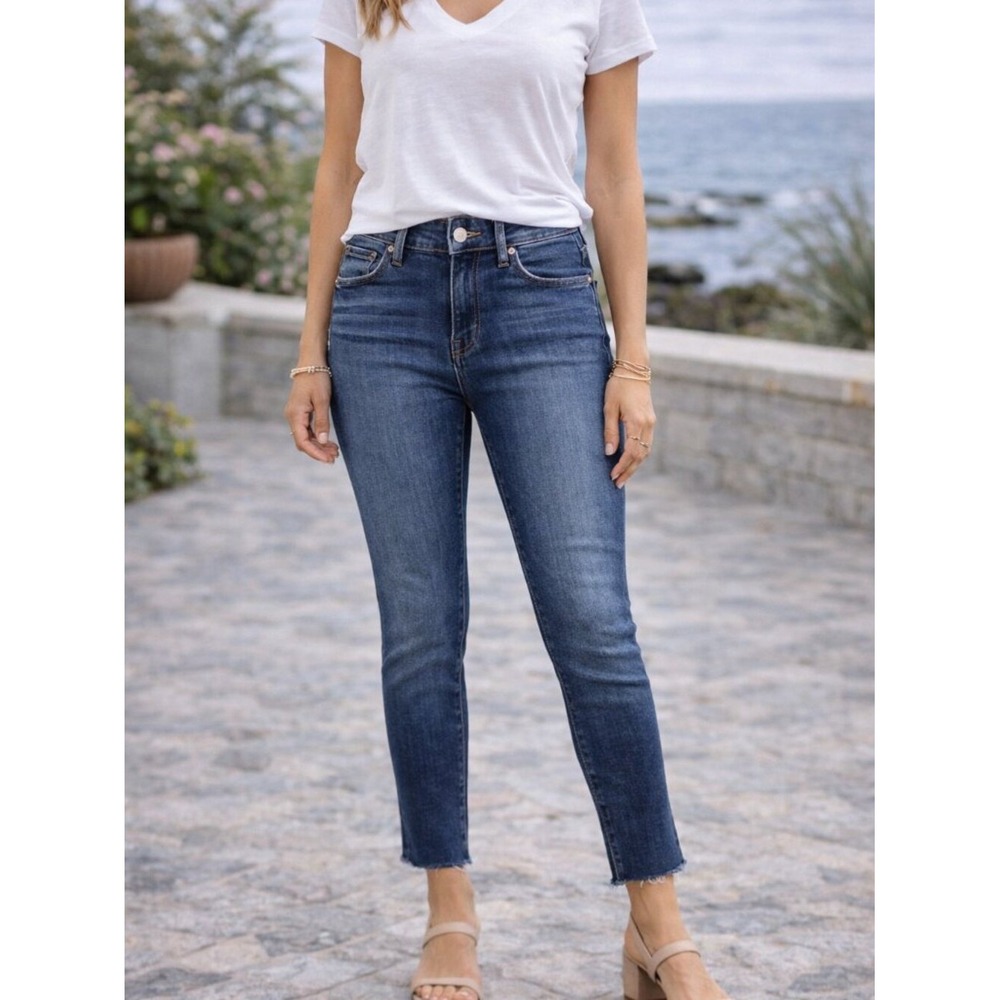 Mother The Dazzler Ankle Fray Jeans Womens 26 Blue Mid Rise C'est La Vie Slim